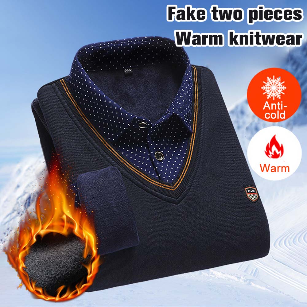 Figcoco New men's thickened shirt collar sweater