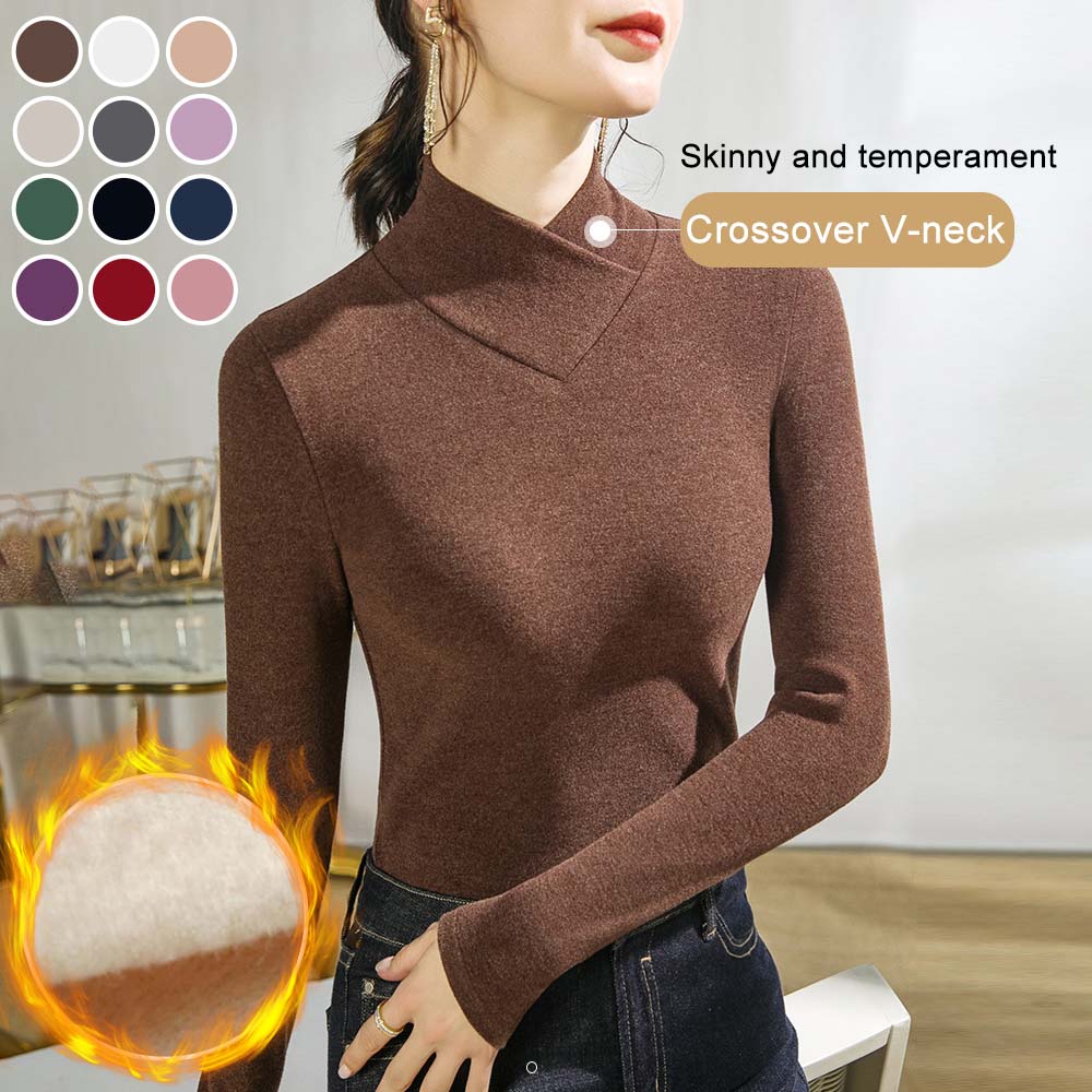 Autumn and winter new cross V-neck German velvet bottoming shirt double-sided velvet thickened warm top