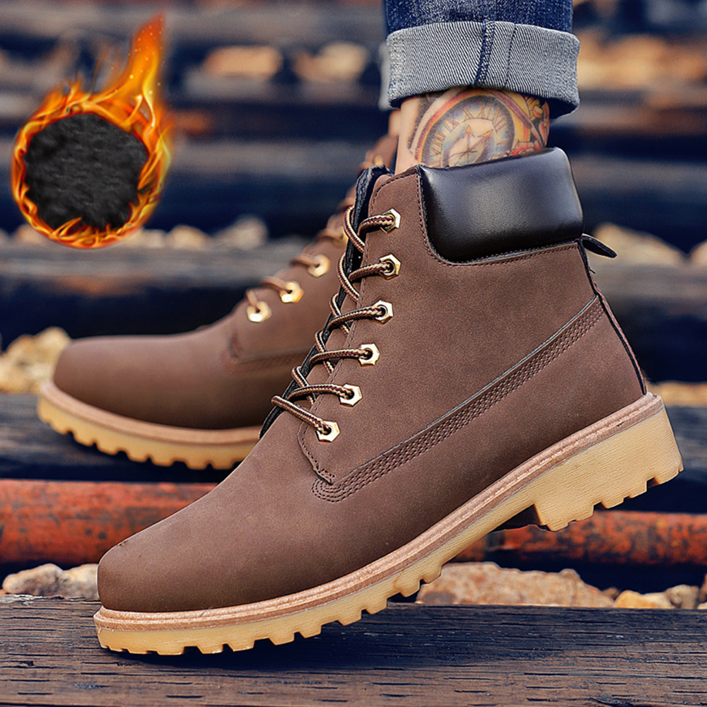 Figcoco Autumn and winter men's thickened PU leather casual Martin boots