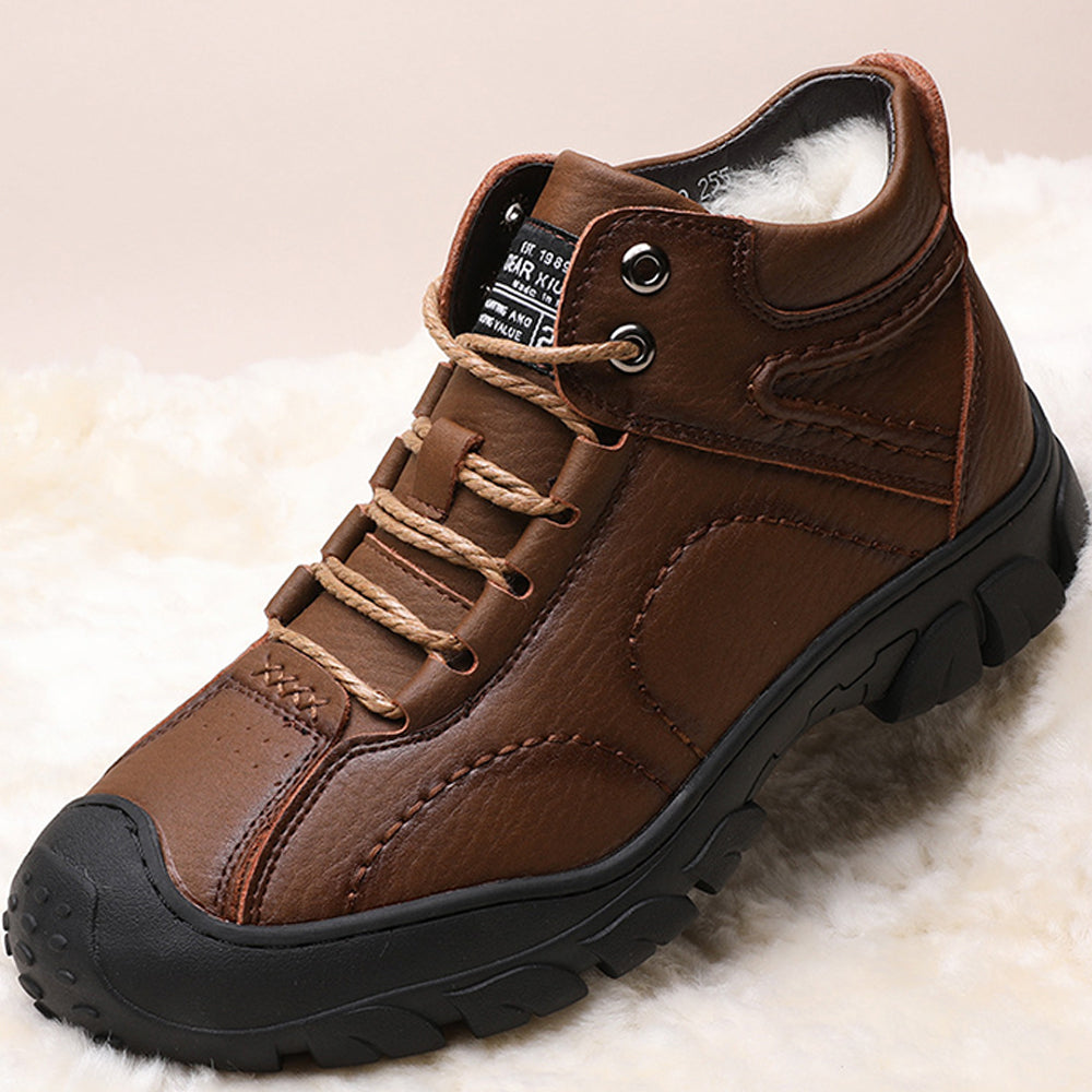 Figcoco Men's thick fleece outdoor hiking boots leather shoes