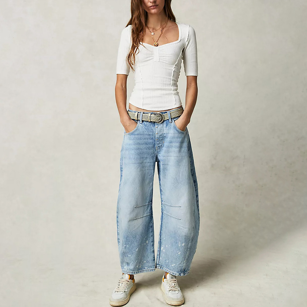 Figcoco Spring and summer women's wide leg jeans