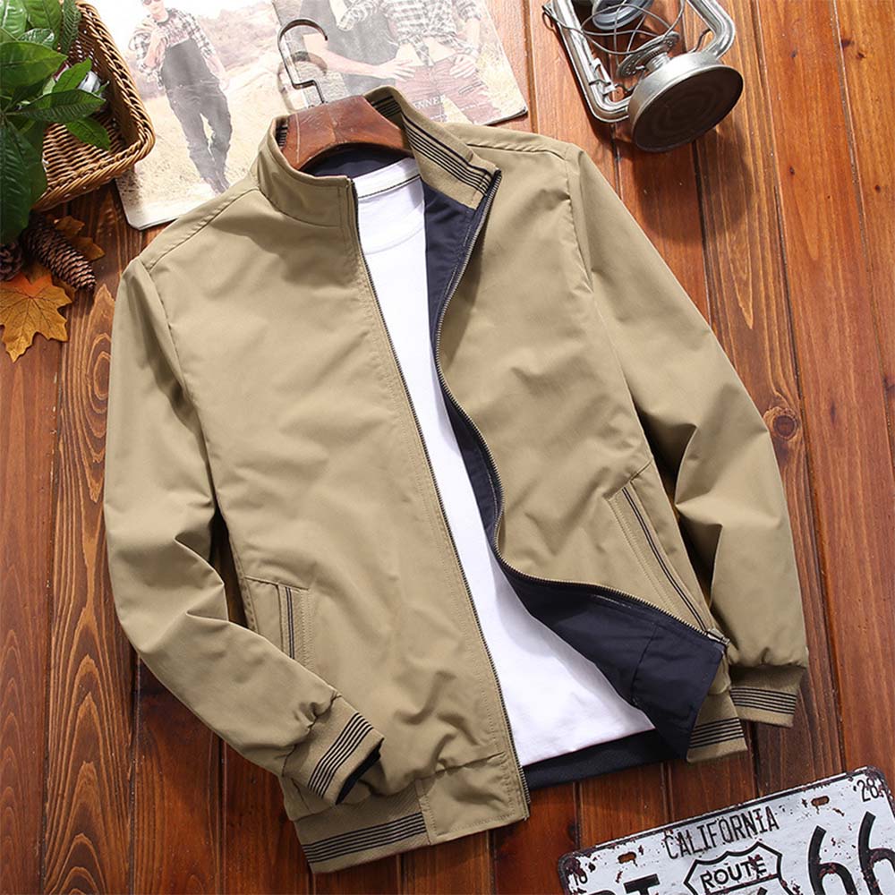 Shoesparks New Men's Reversible Stand Collar Casual Jacket Trendy Men'