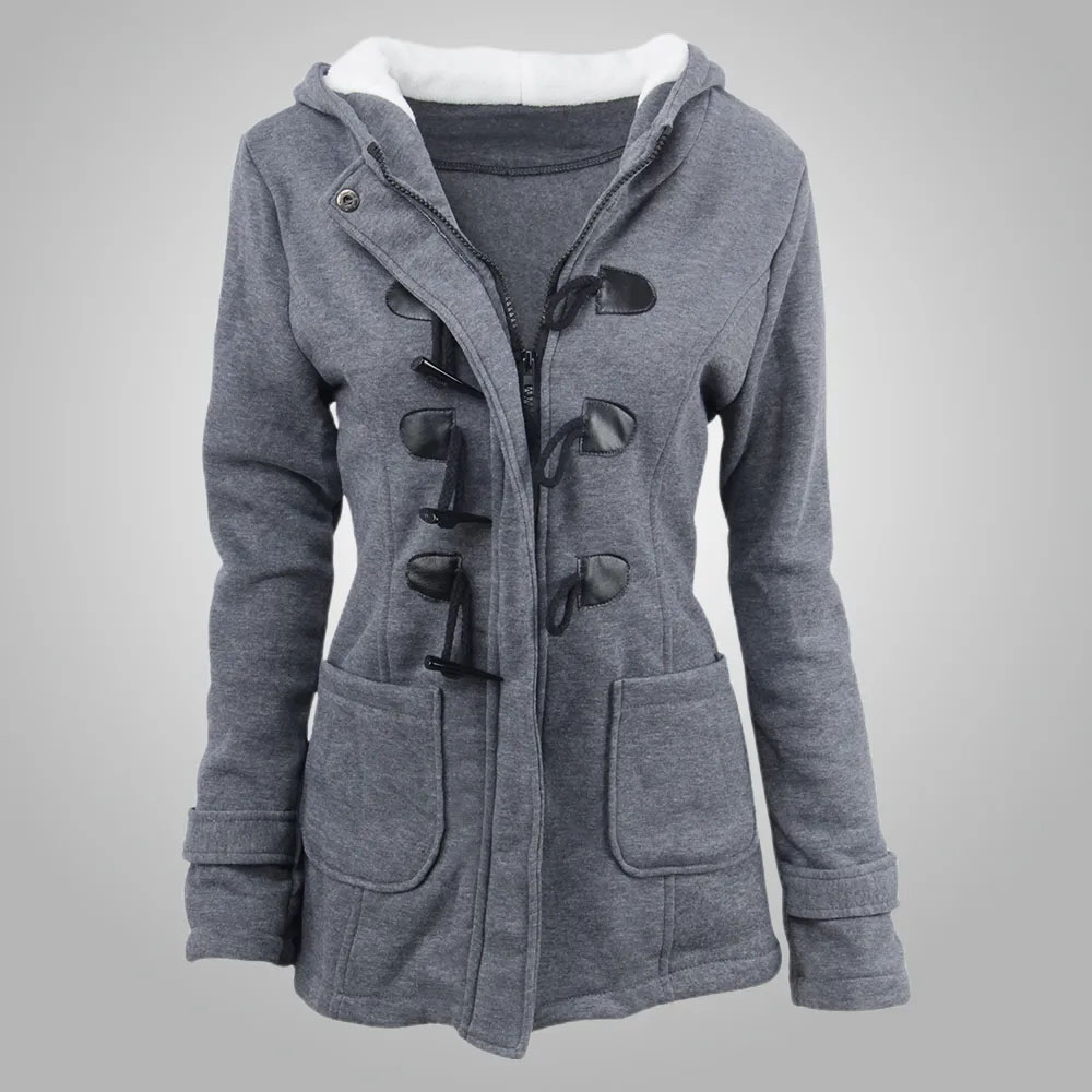 Lodowylabedz Damska zimowa, pogrubiona, bawełniana kurtka z kapturem, zapinana na narożne guziki