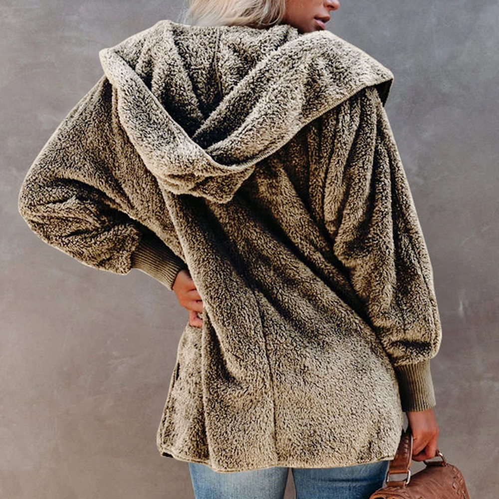 Lodowylabedz Jesienno-zimowy damski płaszcz z kapturem w jednolitym kolorze