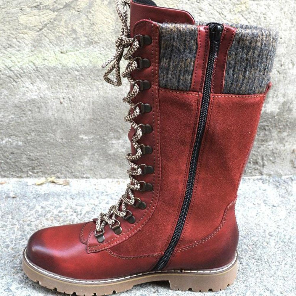 Glückbox™ Herbst- und Winterstiefel mit runder Zehe und niedrigem Absatz aus Wolle mit seitlichem Reißverschluss Martin Stiefel