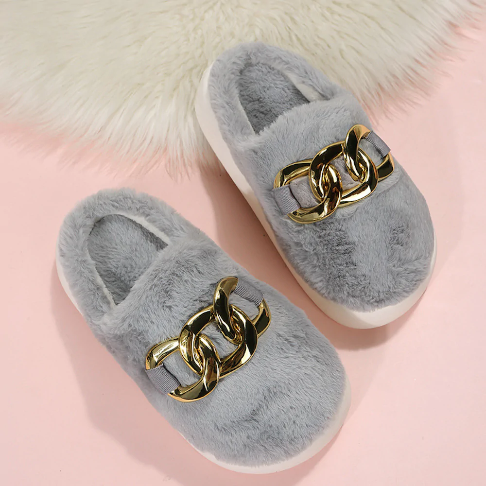 Glückbox™ Warme Plüschpantoffeln mit neuen goldenen Ketten für Herbst und Winter