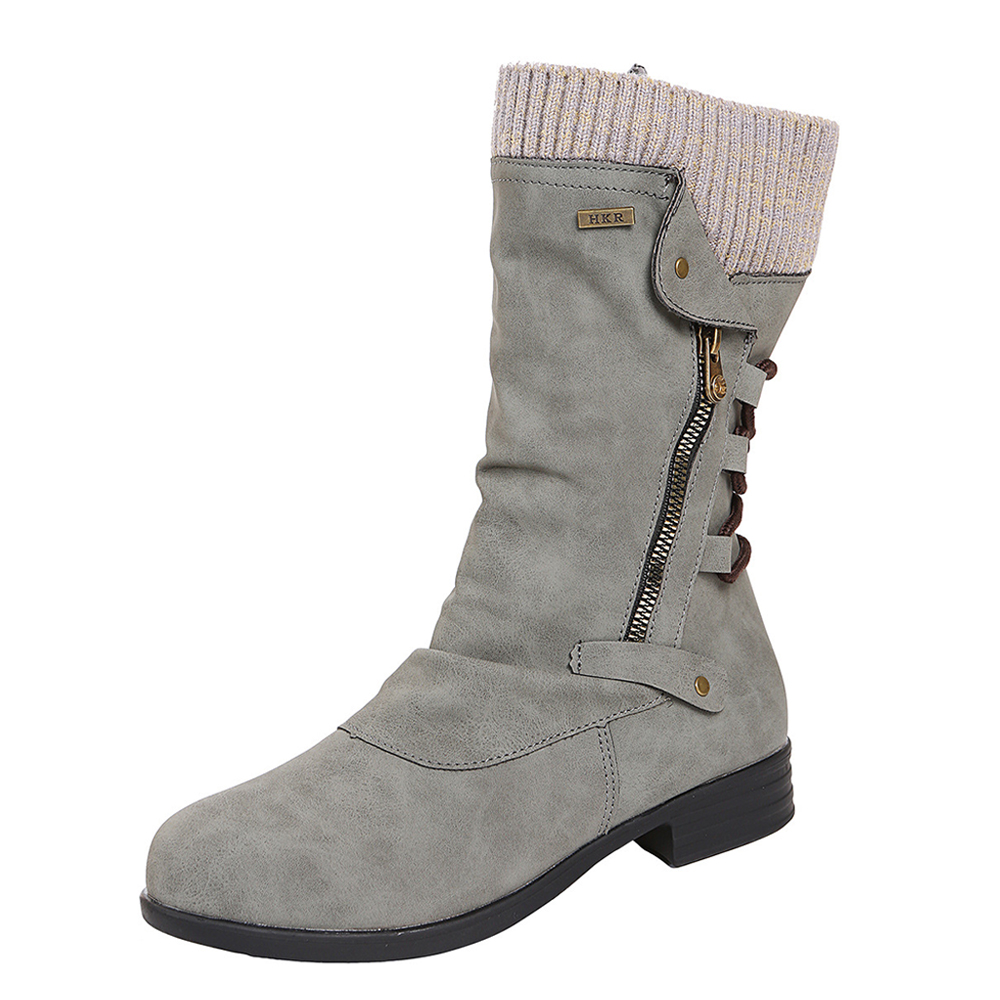 Glückbox™ Fashion Round Toe Wool Edge Damen Lederstiefel