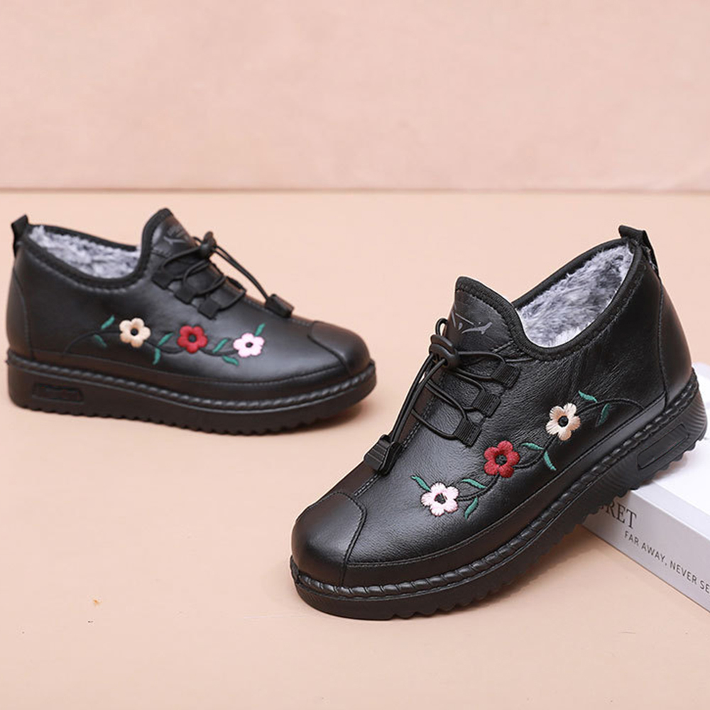 Lodowylabedz Damskie buty zimowe z ciepłego, antypoślizgowego, haftowanego polaru, bawełny