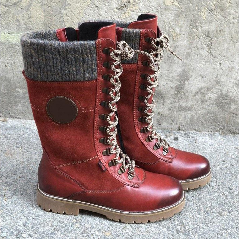 Glückbox™ Herbst- und Winterstiefel mit runder Zehe und niedrigem Absatz aus Wolle mit seitlichem Reißverschluss Martin Stiefel