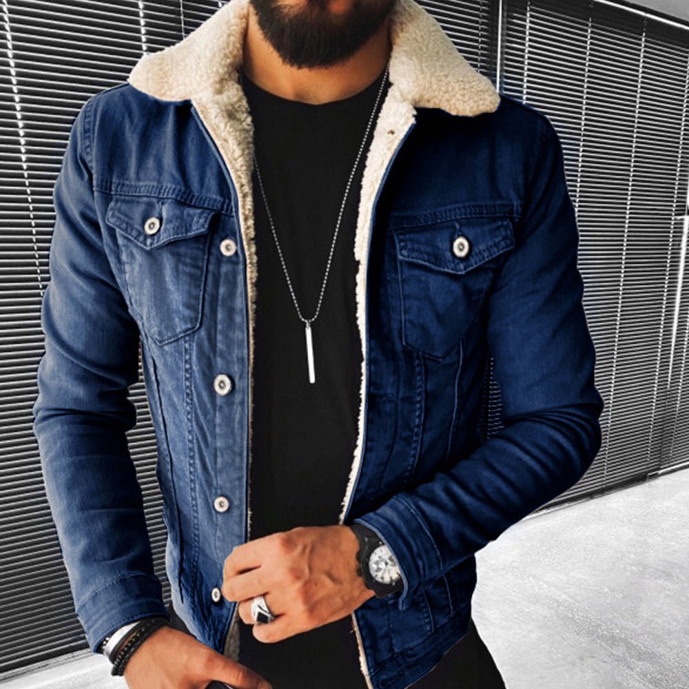 Lodowylabedz Nowa zimowa kurtka męska z pogrubionego dżinsu w stylu owczej wełny