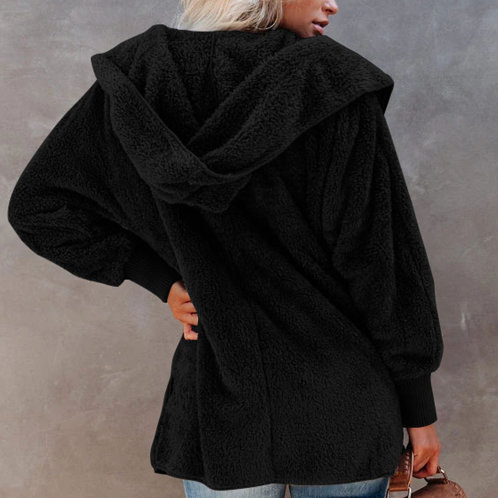 Lodowylabedz Jesienno-zimowy damski płaszcz z kapturem w jednolitym kolorze