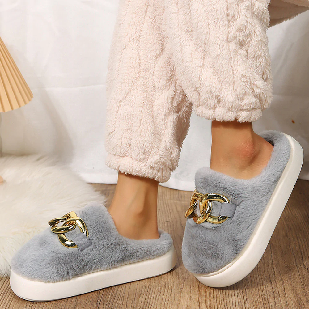 Glückbox™ Warme Plüschpantoffeln mit neuen goldenen Ketten für Herbst und Winter