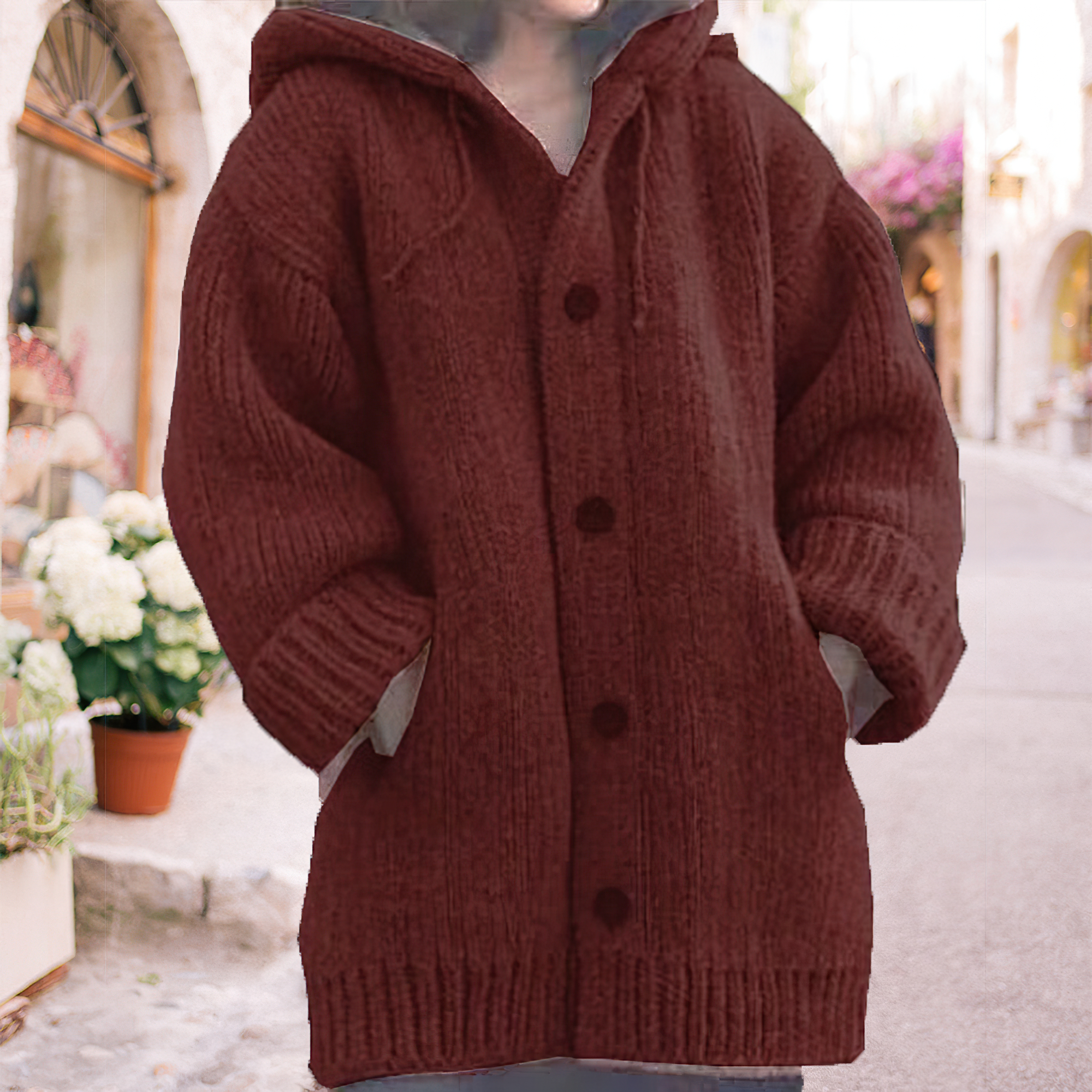 Lodowylabedz Damska średniej długości sweterkowa kurtka z kapturem