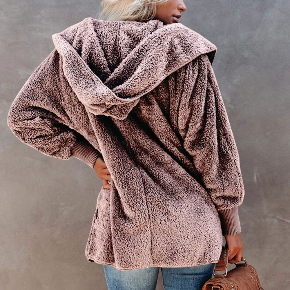 Lodowylabedz Jesienno-zimowy damski płaszcz z kapturem w jednolitym kolorze