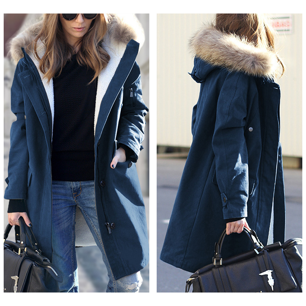 Lodowylabedz Ciepła kurtka wiatrówka damska z kapturem i futrzanym kołnierzem w nowym stylu