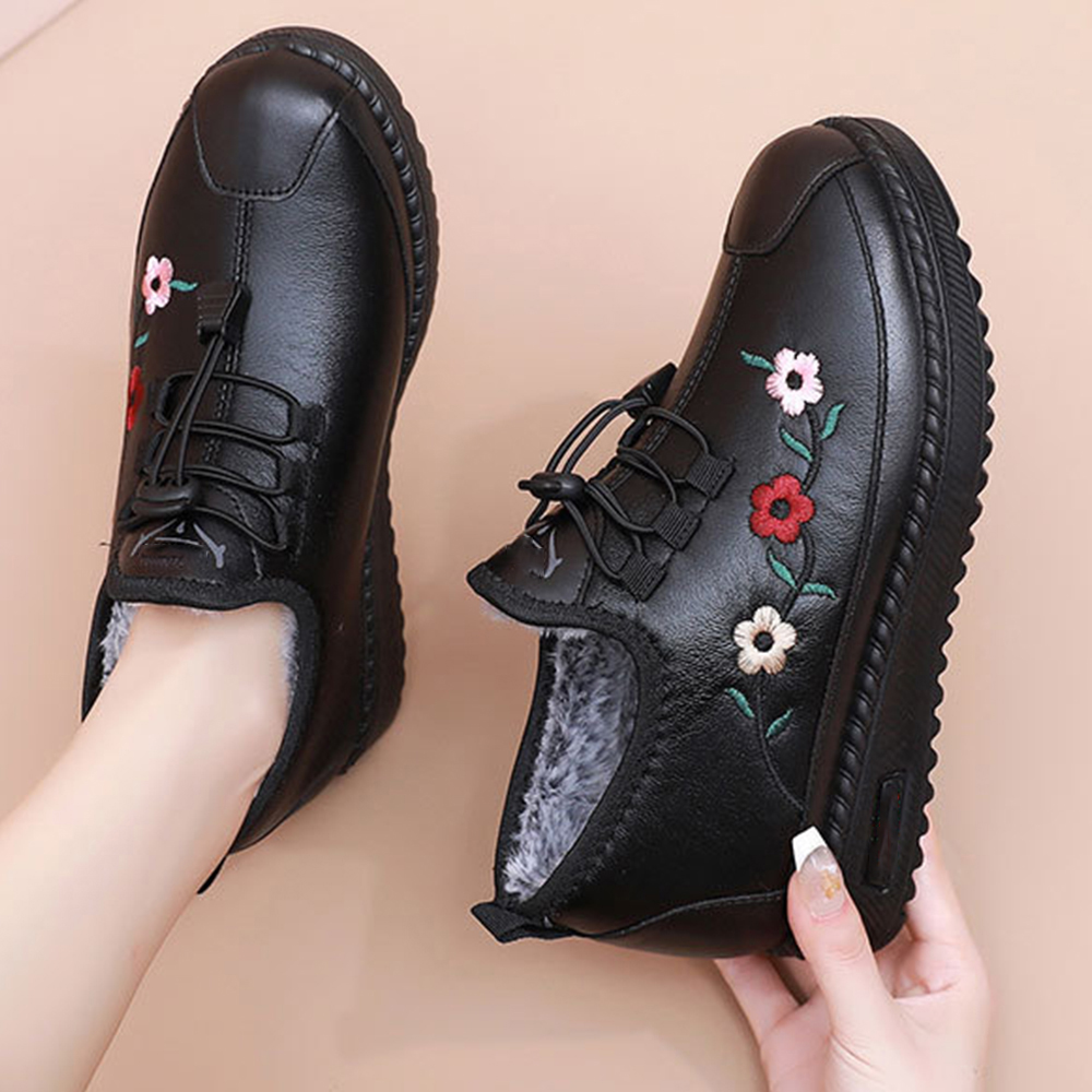 Lodowylabedz Damskie buty zimowe z ciepłego, antypoślizgowego, haftowanego polaru, bawełny