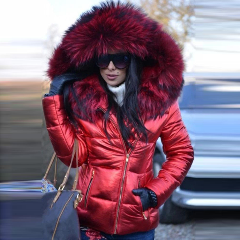 Lodowylabedz Nowa, jesienno-zimowa, krótka damska kurtka puchowa z kapturem i jasną skórą