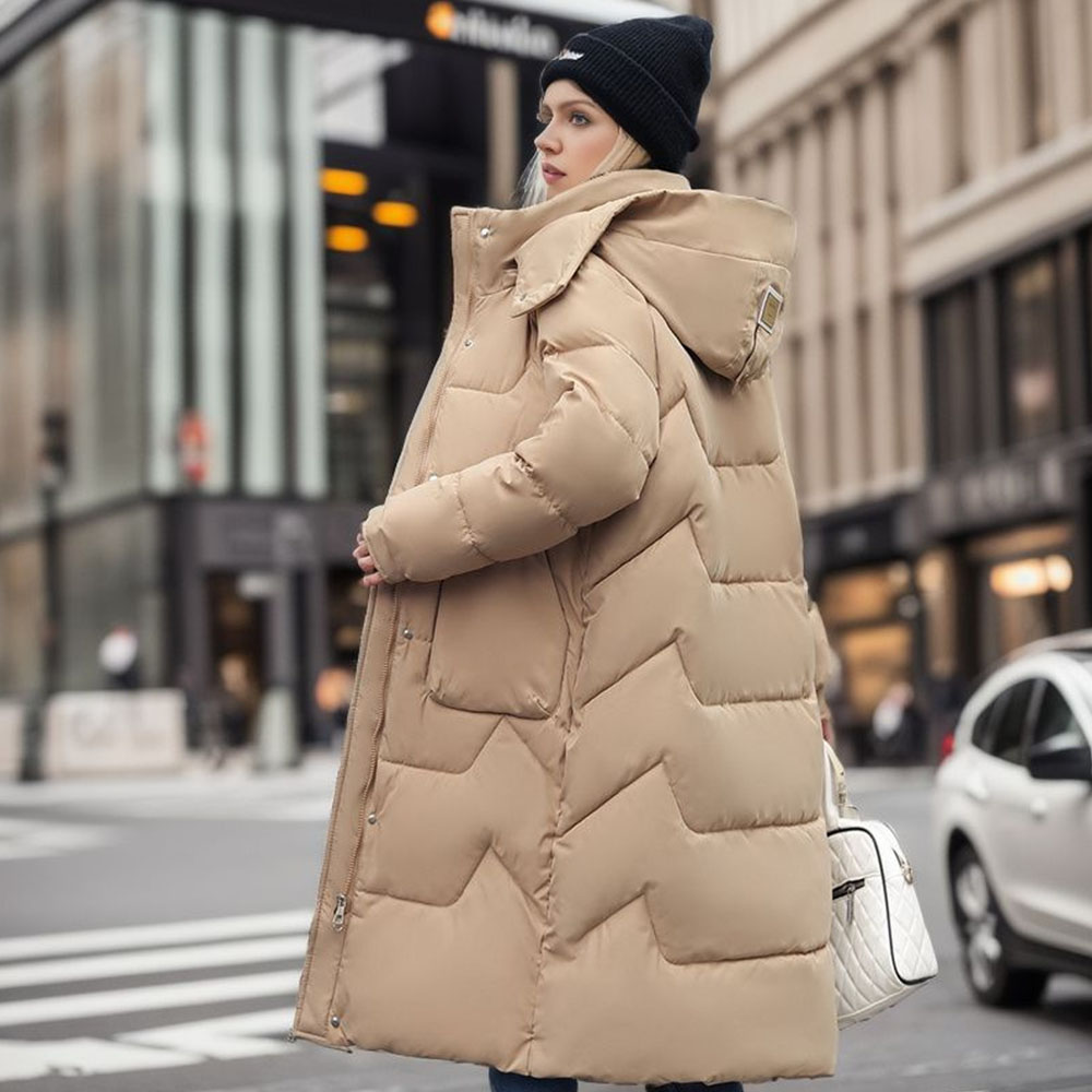 Lodowylabedz Gruba kurtka puchowa za kolano z odpinanym kapturem