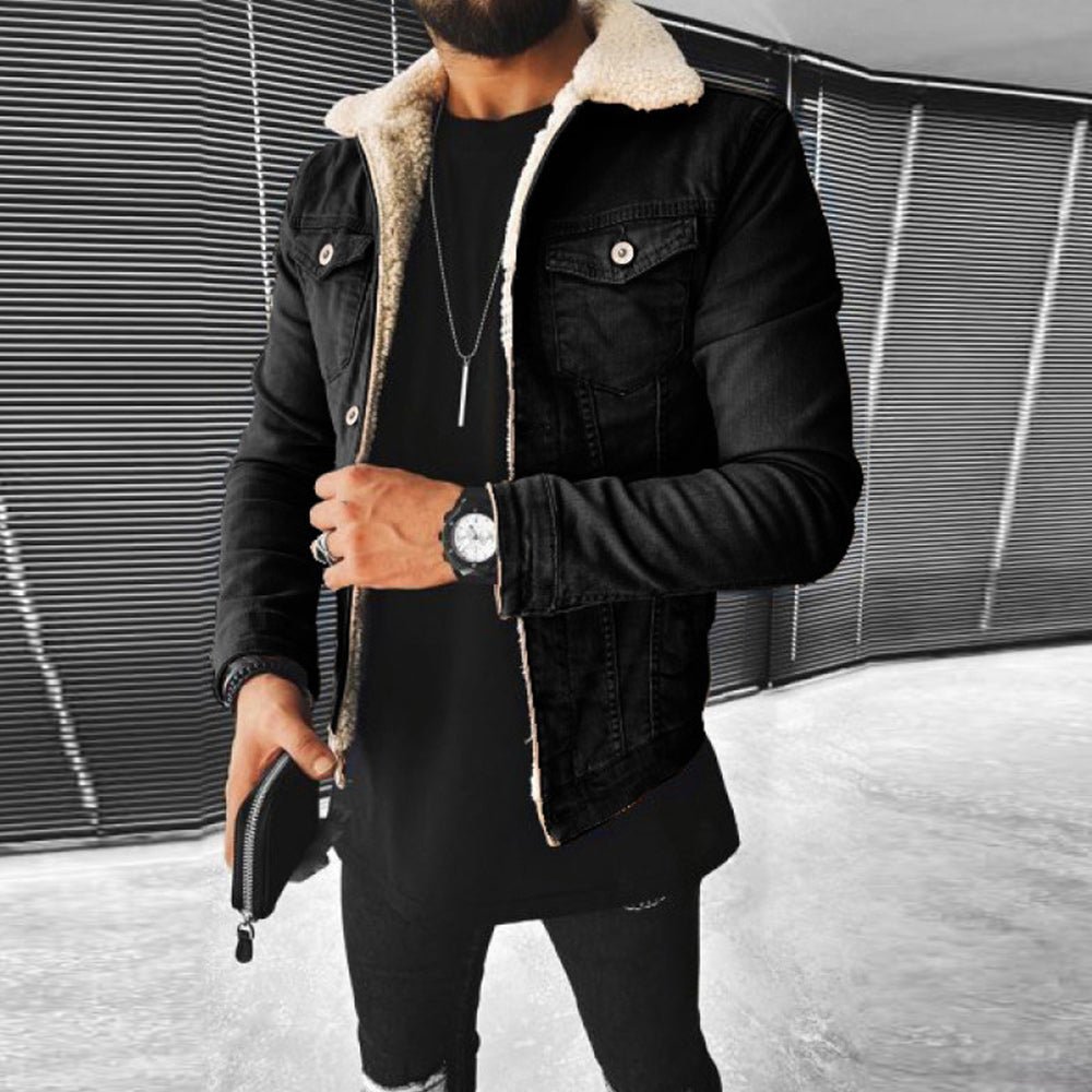 Lodowylabedz Nowa zimowa kurtka męska z pogrubionego dżinsu w stylu owczej wełny