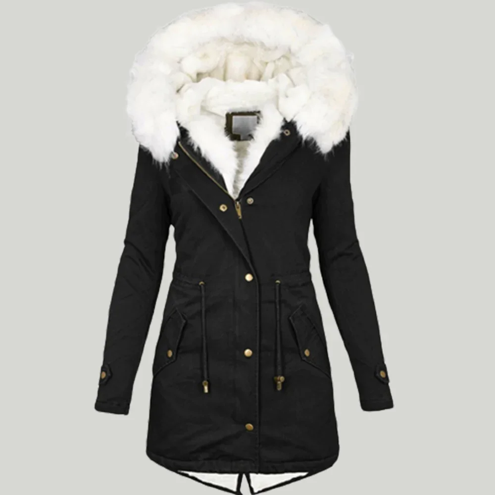 Damski płaszcz z długiego polaru na jesień i zimę, pogrubiony z kołnierzem futrzanym