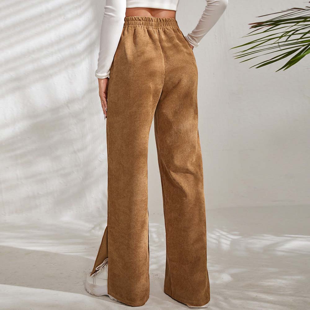Lodowylabedz 2023 new autumn and winter women's high waist casual solid color corduroy trousers