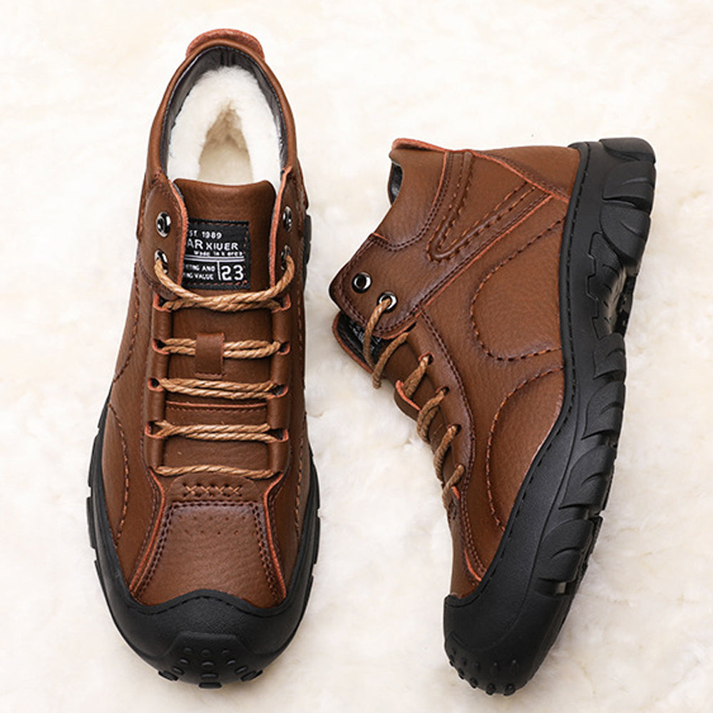 Lodowylabedz Męskie grube polarowe buty turystyczne na świeżym powietrzu skórzane buty