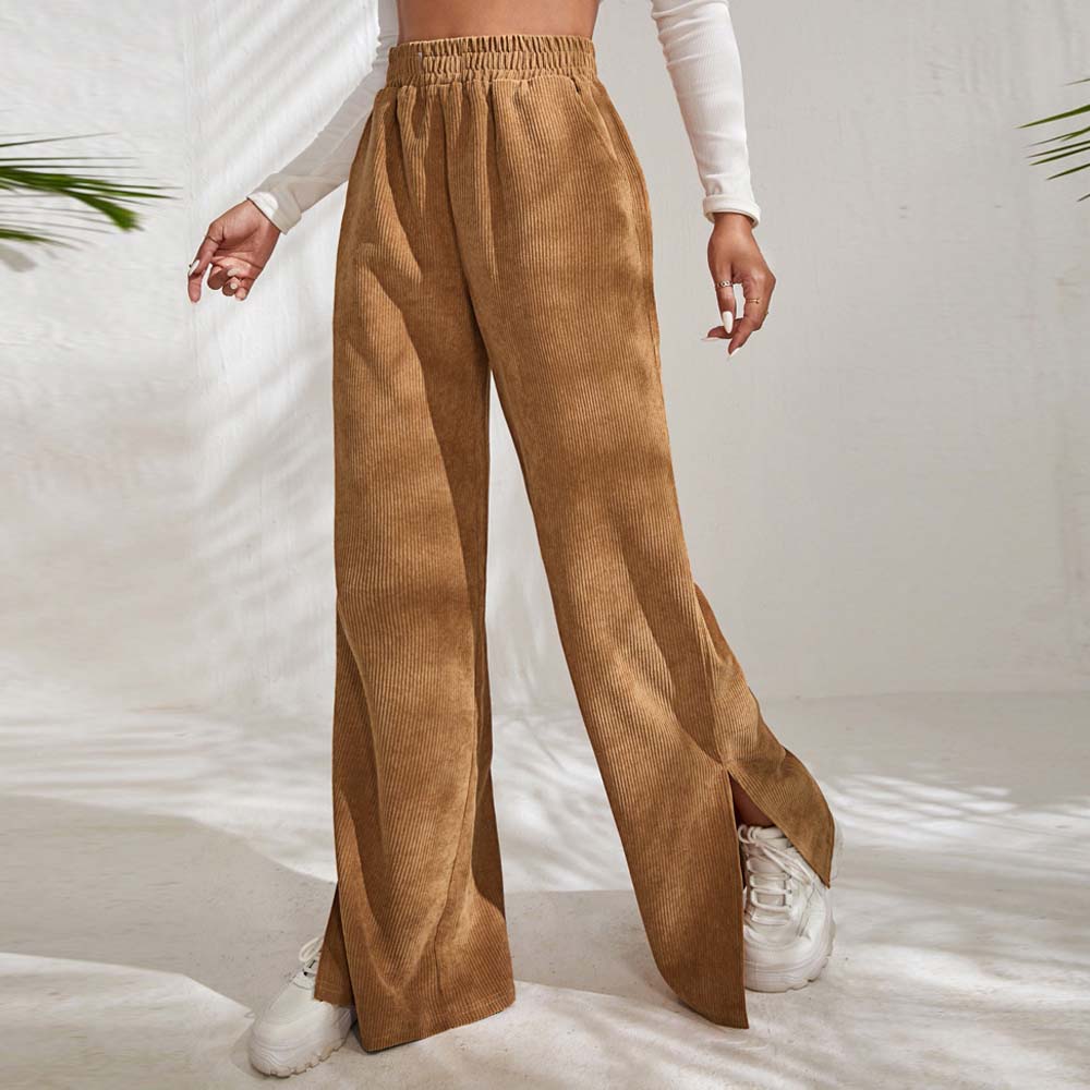 Lodowylabedz 2023 new autumn and winter women's high waist casual solid color corduroy trousers