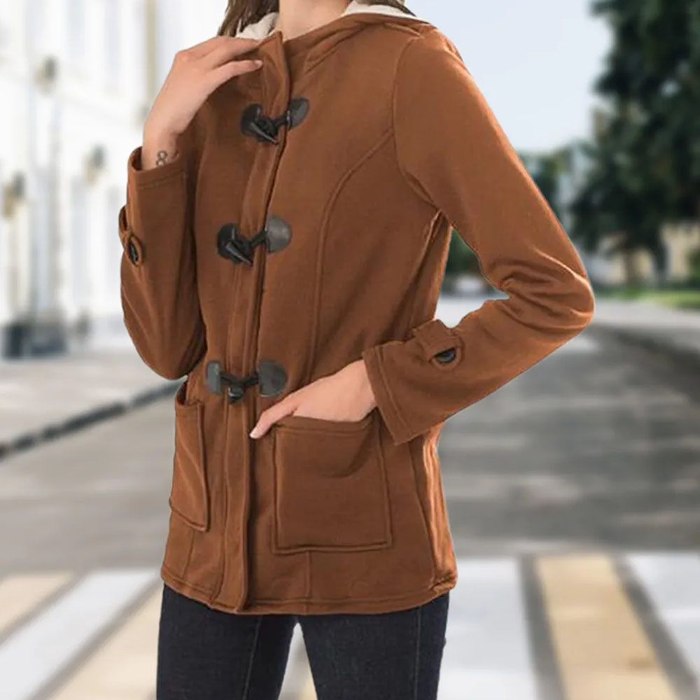 Lodowylabedz Damska zimowa, pogrubiona, bawełniana kurtka z kapturem, zapinana na narożne guziki