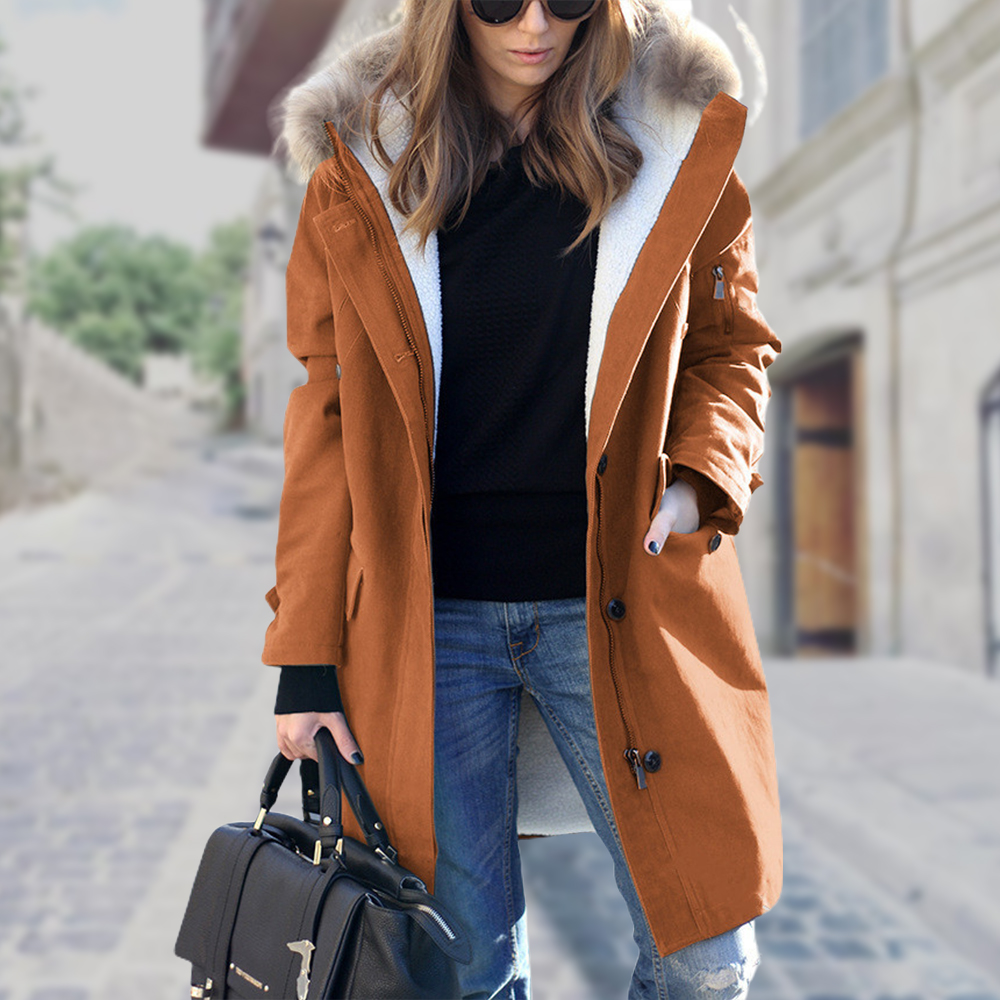 Lodowylabedz Ciepła kurtka wiatrówka damska z kapturem i futrzanym kołnierzem w nowym stylu