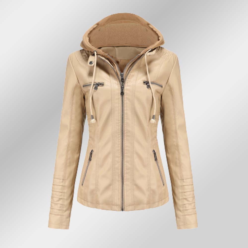 Lodowylabedz Modna damska odpinana dwuczęściowa skórzana kurtka z kapturem