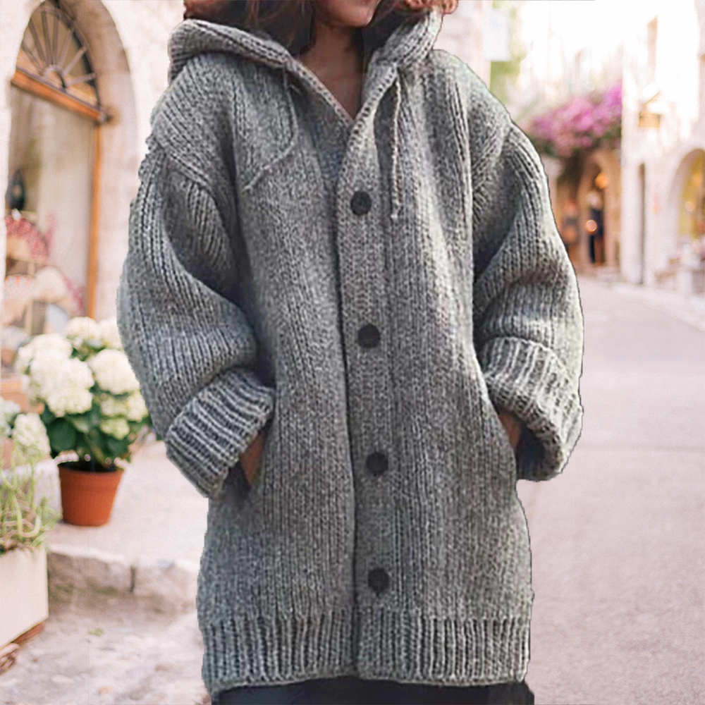 Lodowylabedz Damska średniej długości sweterkowa kurtka z kapturem