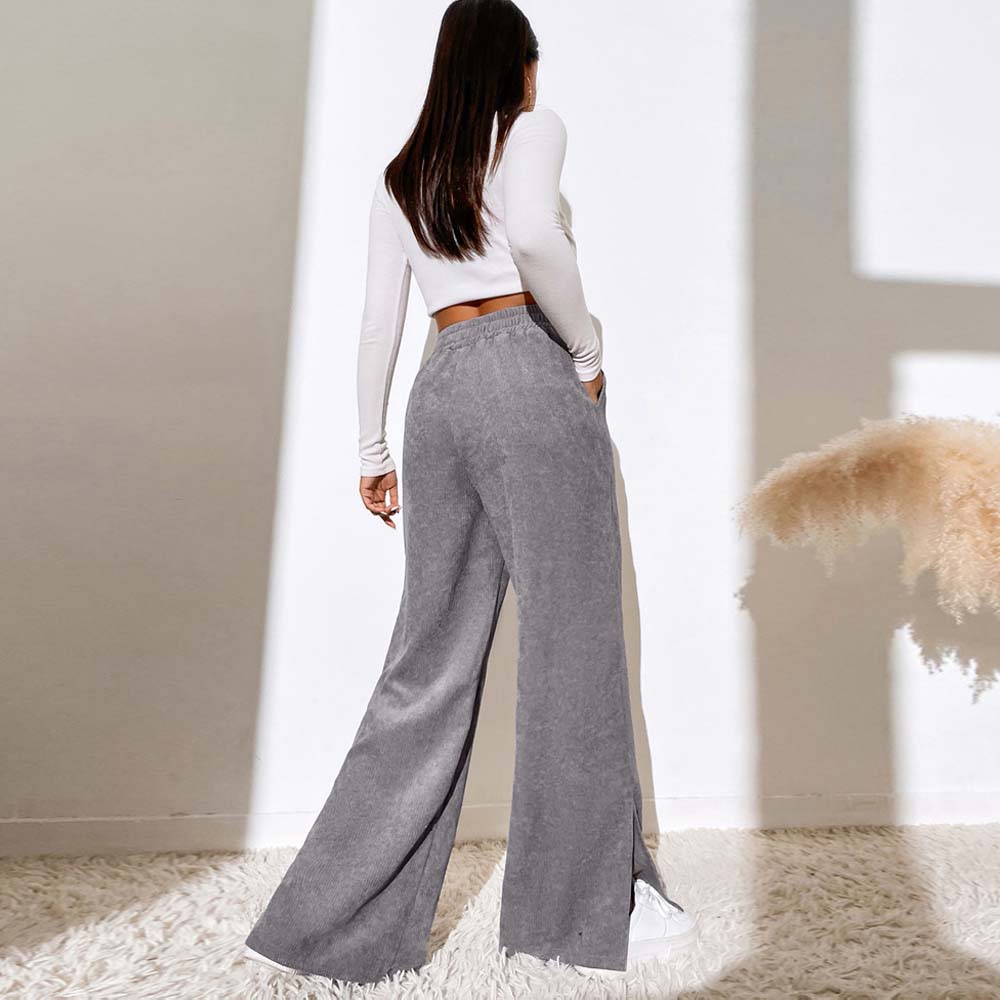 Lodowylabedz 2023 new autumn and winter women's high waist casual solid color corduroy trousers