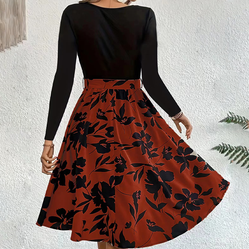 Lodowylabedz Nowa jesienno-zimowa spódnica z nadrukiem i okrągłym dekoltem