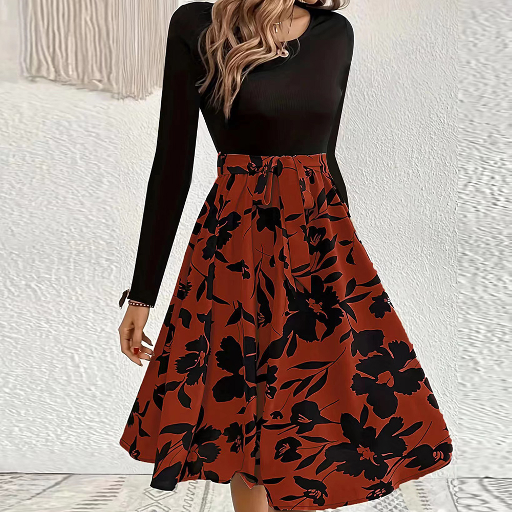 Lodowylabedz Nowa jesienno-zimowa spódnica z nadrukiem i okrągłym dekoltem