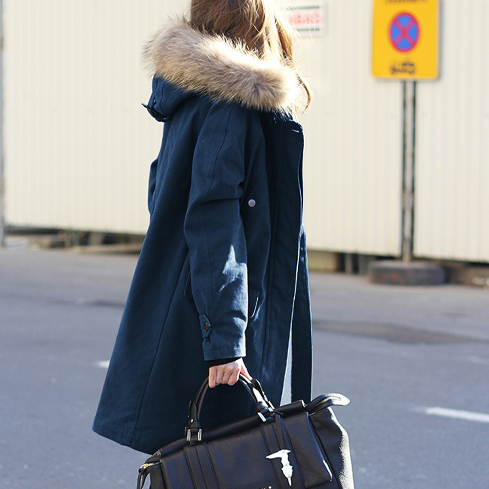 Lodowylabedz Ciepła kurtka wiatrówka damska z kapturem i futrzanym kołnierzem w nowym stylu