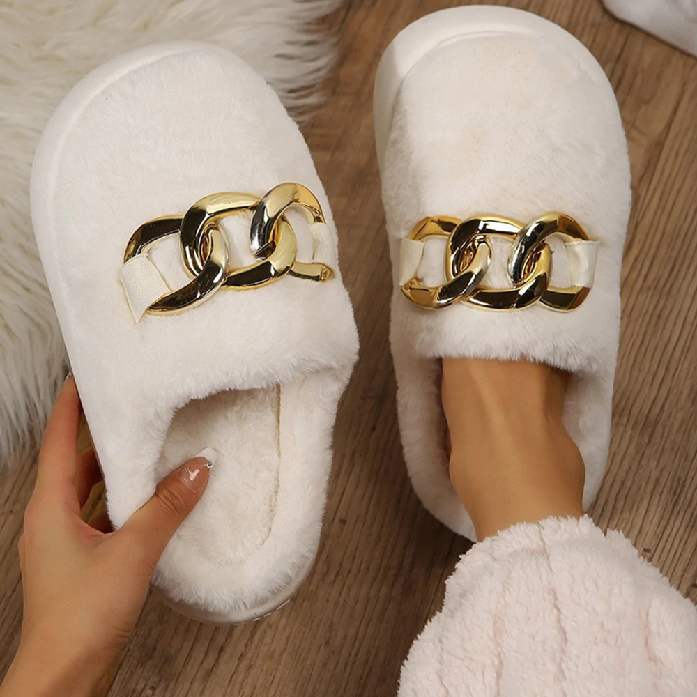 Glückbox™ Warme Plüschpantoffeln mit neuen goldenen Ketten für Herbst und Winter
