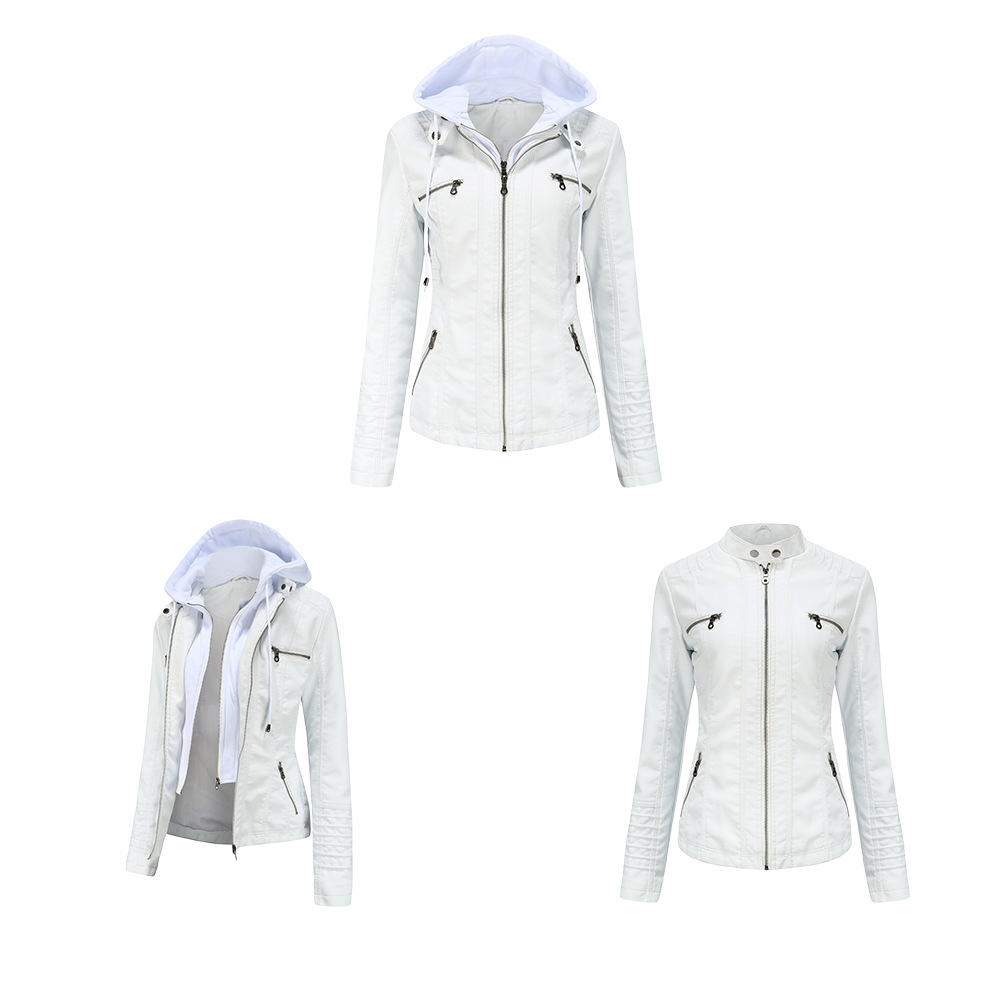 Lodowylabedz Modna damska odpinana dwuczęściowa skórzana kurtka z kapturem