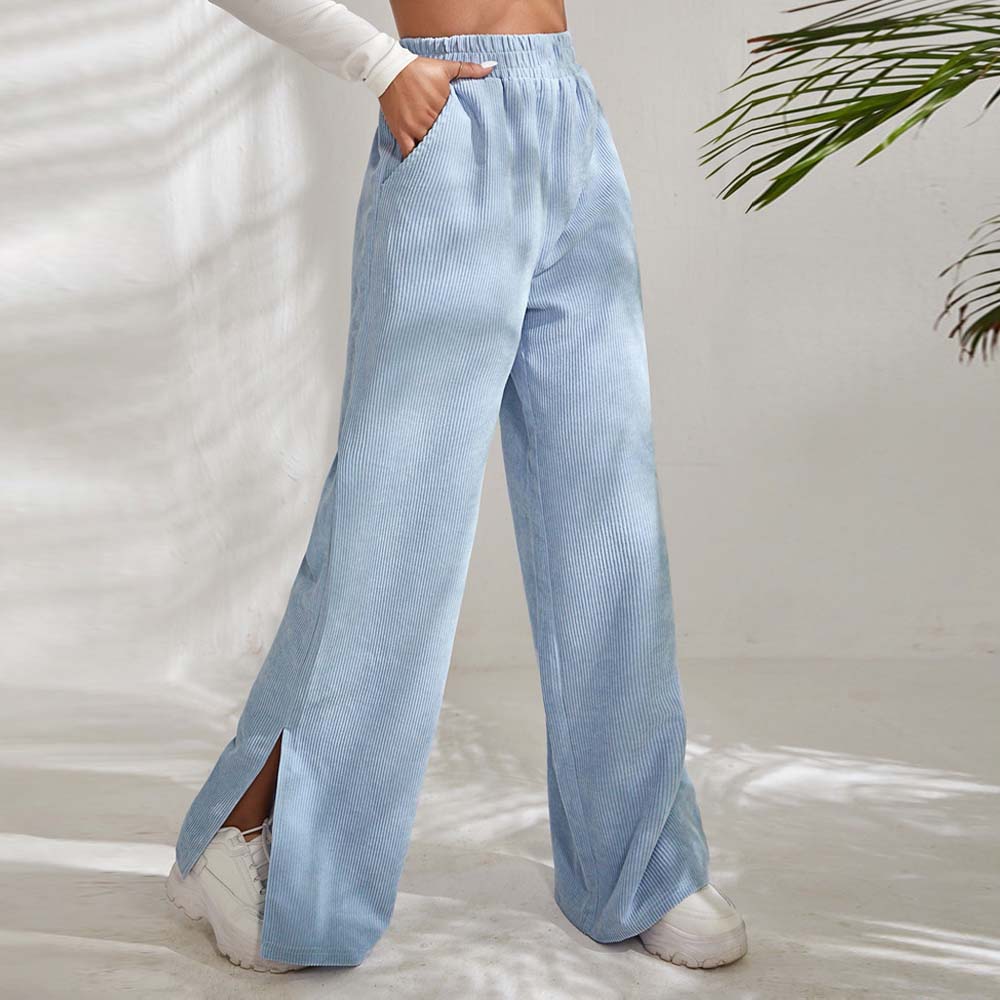 Lodowylabedz 2023 new autumn and winter women's high waist casual solid color corduroy trousers