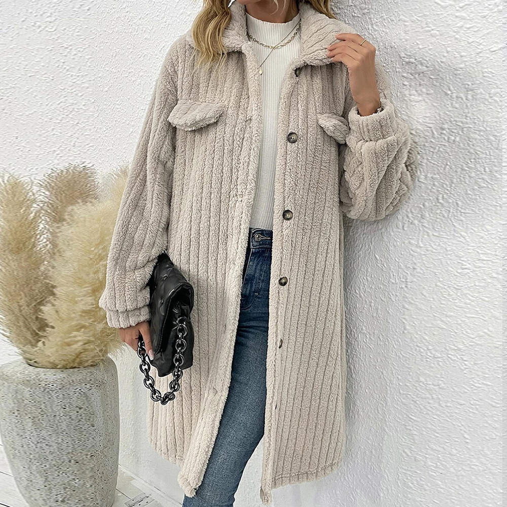 Lodowylabedz Nowy damski pluszowy płaszcz z długimi klapami na jesień i zimę