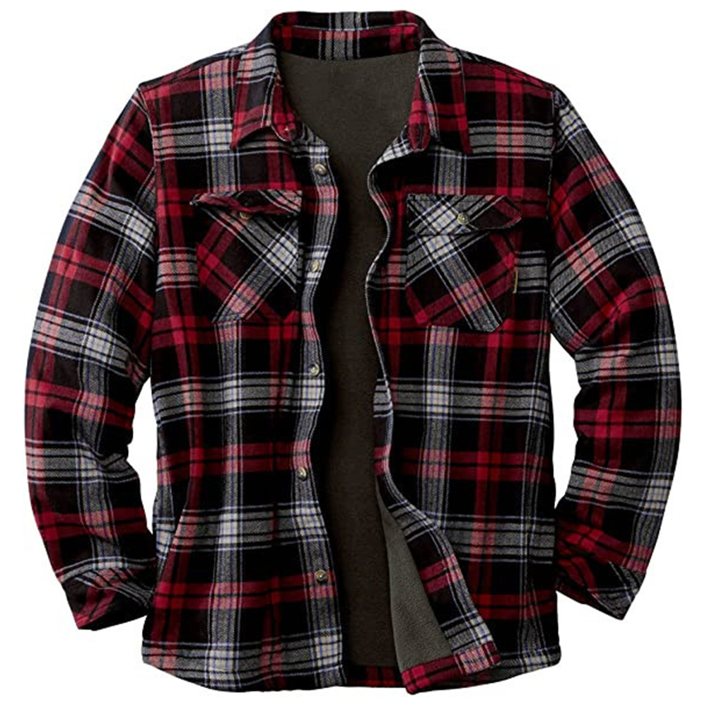 Lodowylabedz Jesienno-zimowa męska kurtka polarowa w kratę z klapami