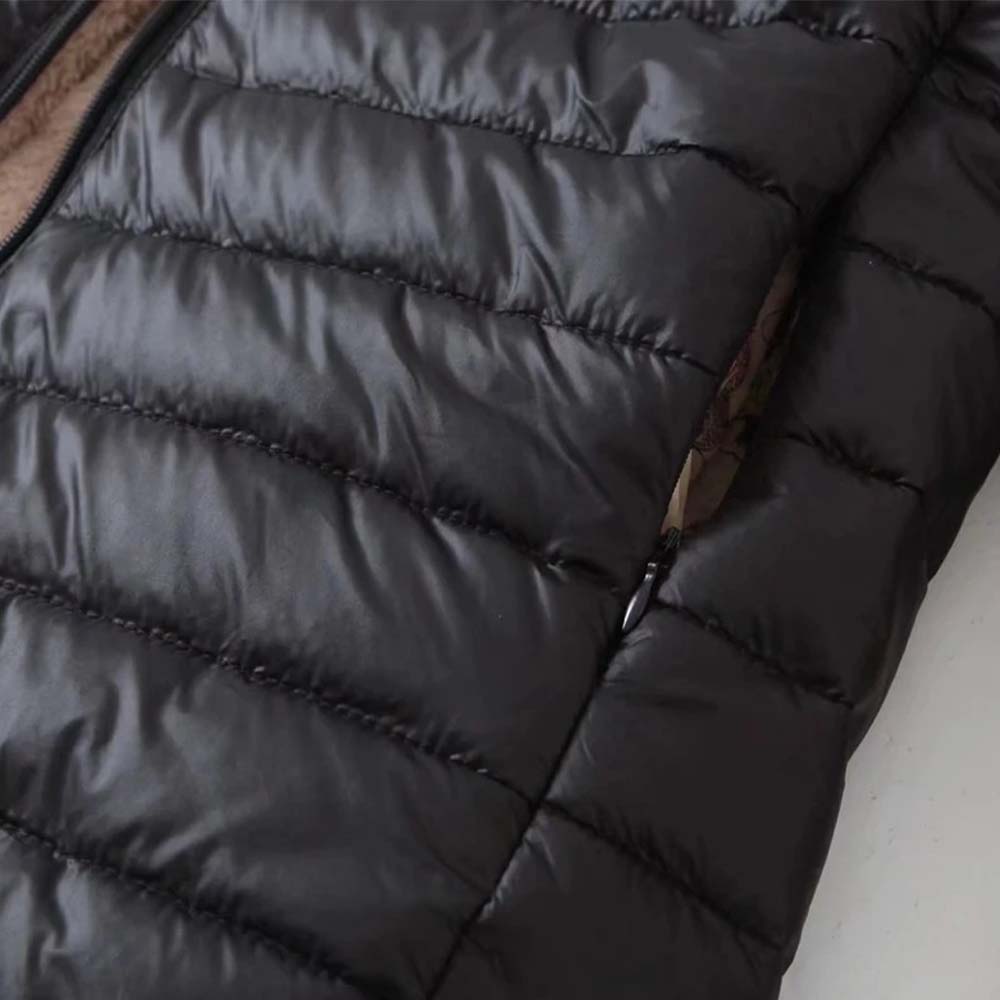 Women's lambswool mid-length hooded cotton jacket