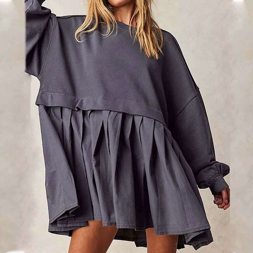 Lodowylabedz Damska wiosenno-jesienna wygodna luźna plisowana sukienka dresowa z wysokim stanem