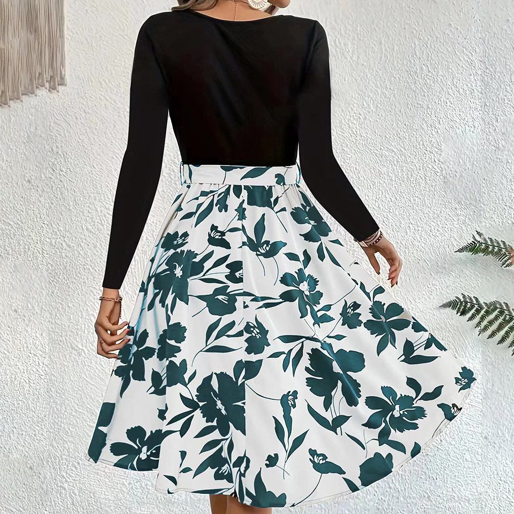 Lodowylabedz Nowa jesienno-zimowa spódnica z nadrukiem i okrągłym dekoltem