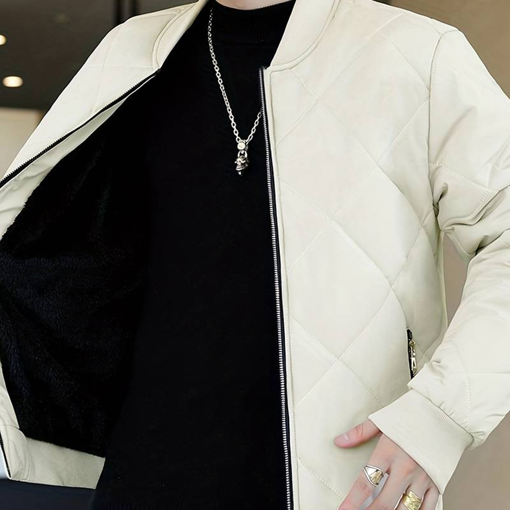 Lodowylabedz Męska swobodna ciepła kurtka baseballowa z podszewką z wełny Sherpa w jednolitym kolorze i pogrubioną polarem