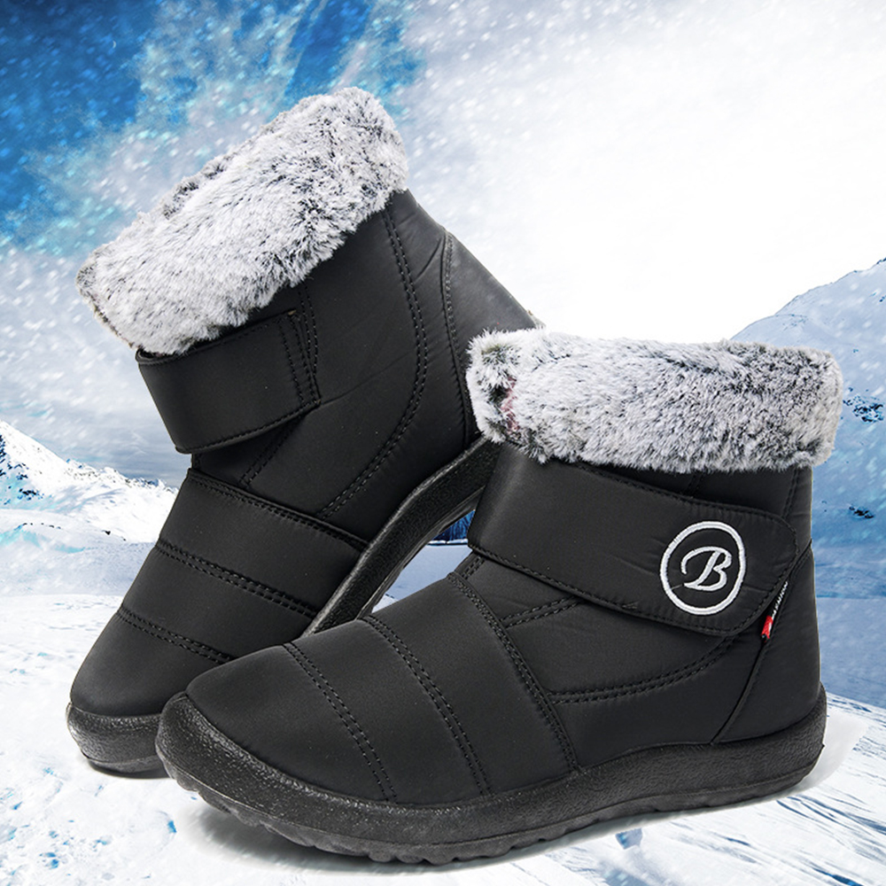 Women's Autumn and winter lapel fleece flat snow boots