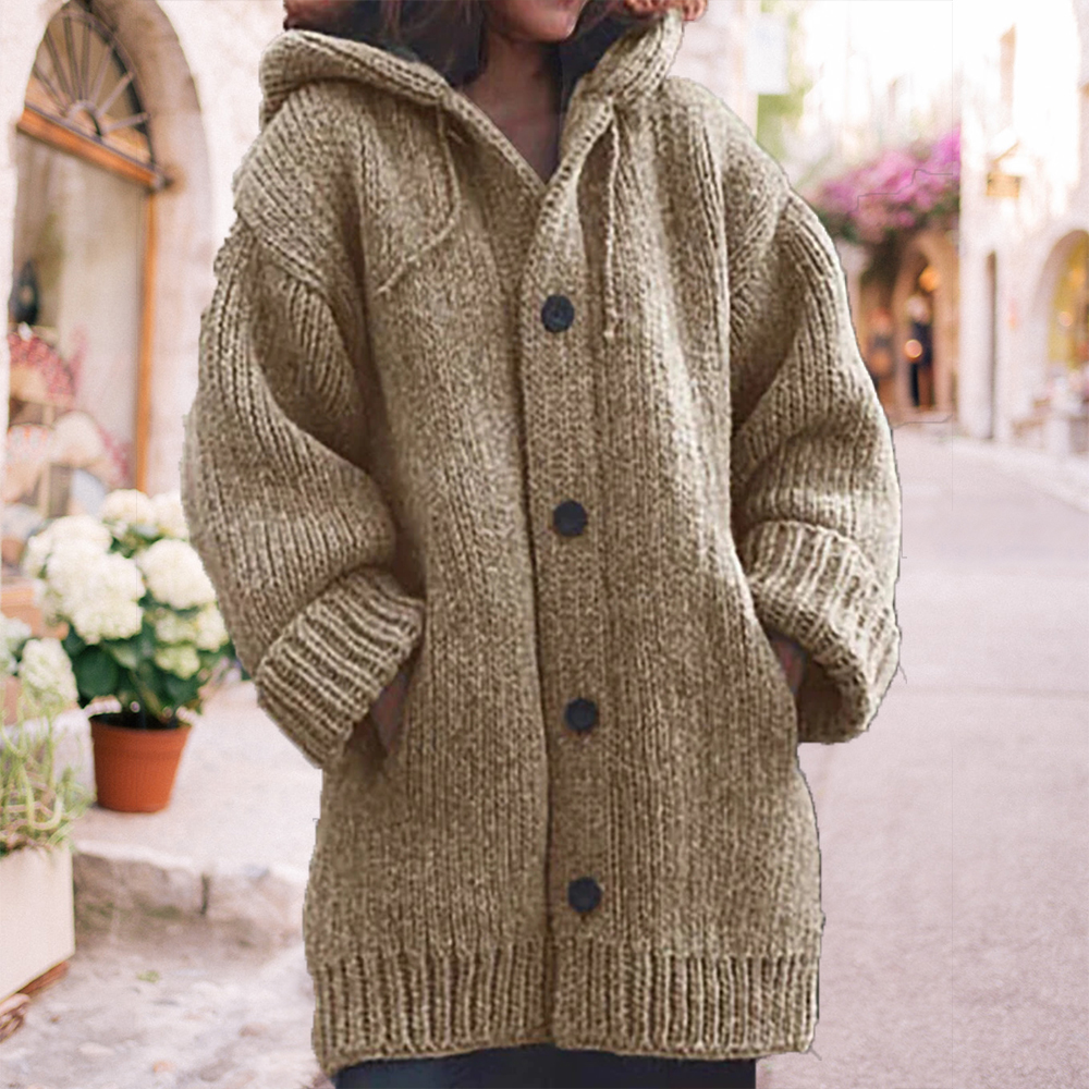 Lodowylabedz Damska średniej długości sweterkowa kurtka z kapturem