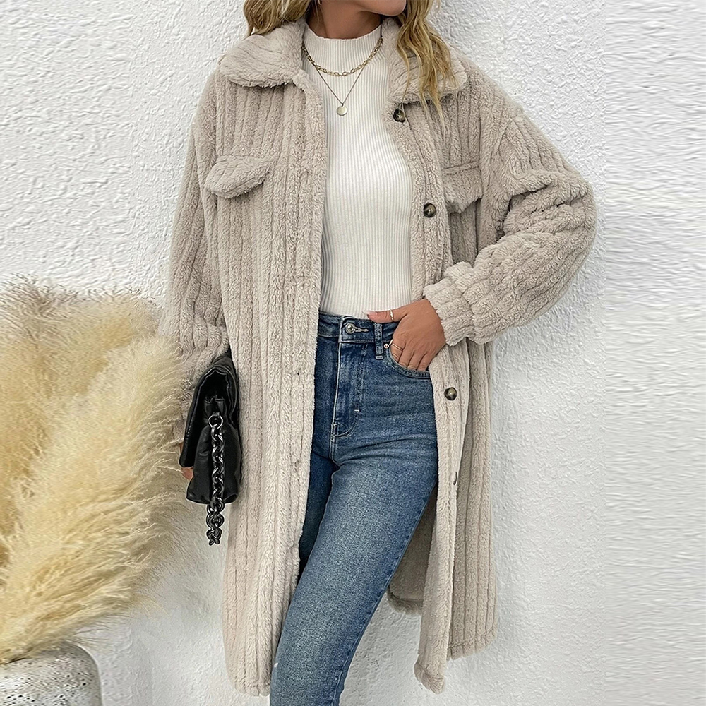 Lodowylabedz Nowy damski pluszowy płaszcz z długimi klapami na jesień i zimę