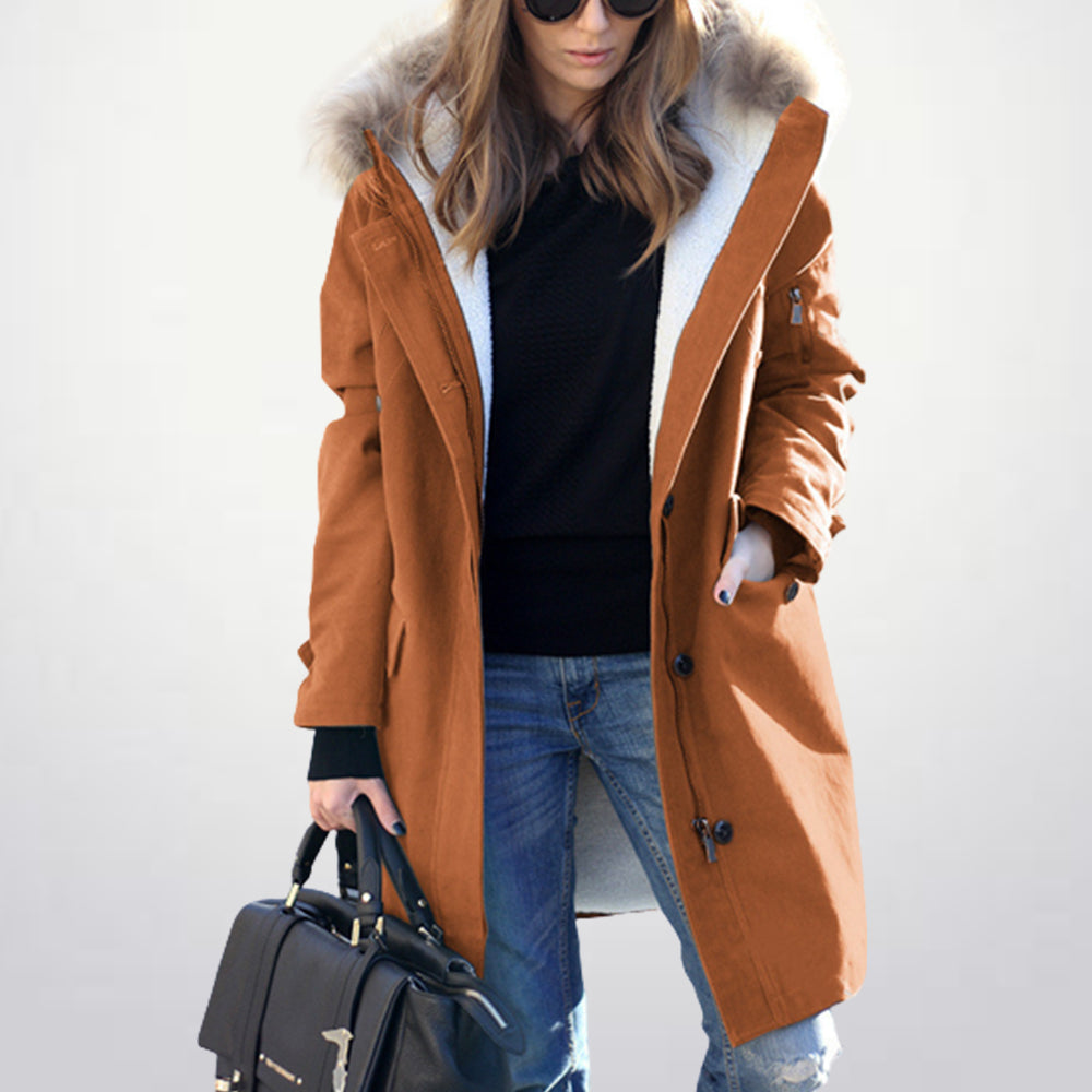 Lodowylabedz Ciepła kurtka wiatrówka damska z kapturem i futrzanym kołnierzem w nowym stylu