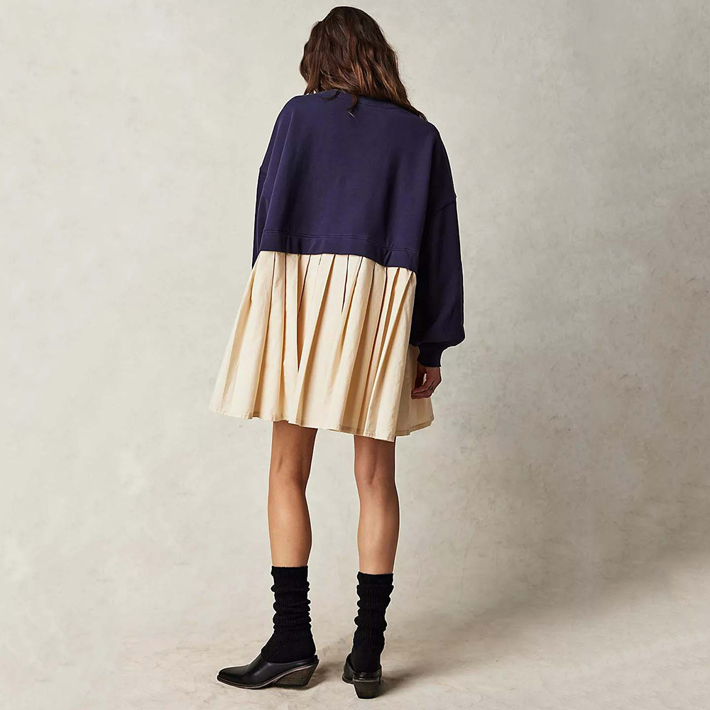 Lodowylabedz Damska wiosenno-jesienna wygodna luźna plisowana sukienka dresowa z wysokim stanem