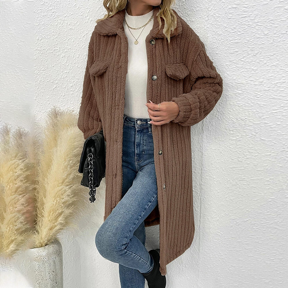 Lodowylabedz Nowy damski pluszowy płaszcz z długimi klapami na jesień i zimę